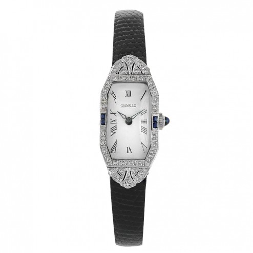 Vintage Gianello with Diamonds and Sapphires on Bezel Platinum Ladies Watch