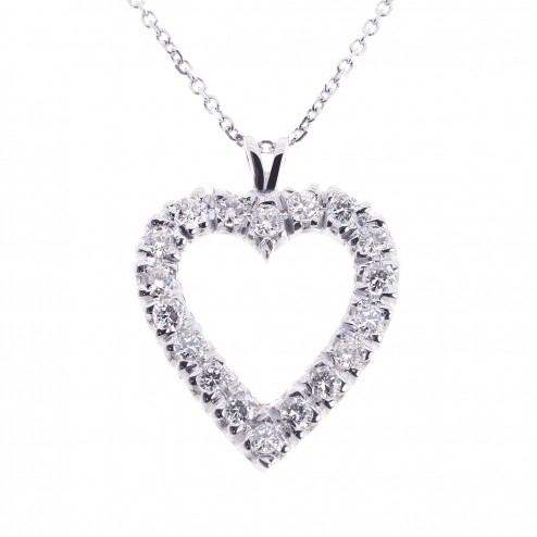 1.50 Carat Round Cut Diamond Heart Pendant on Cable Link Chain 14K White Gold