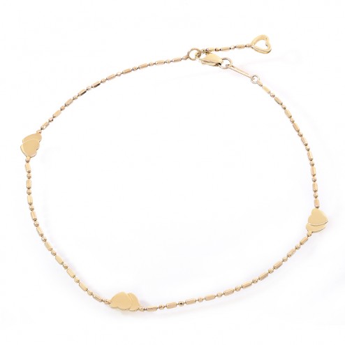 14K Yellow Gold Hearts & Bead Link Ankle Bracelet 