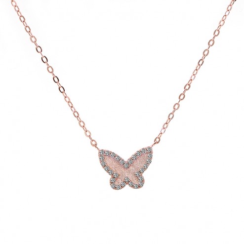 0.25 Carat Look Butterfly Pendant in Rose Gold Tone Silver with Cubic Zirconia 