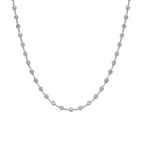 14.00 Carat Round Cut CZ By the Yard Necklace 14K White Gold