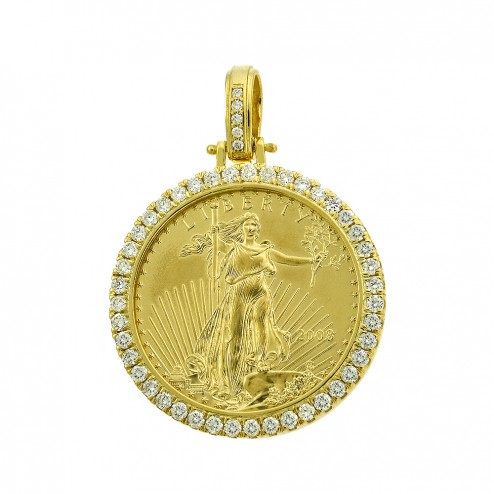Fine Gold 2008 1 oz 50 Dollars American Eagle Coin In 14K Gold Diamond Frame