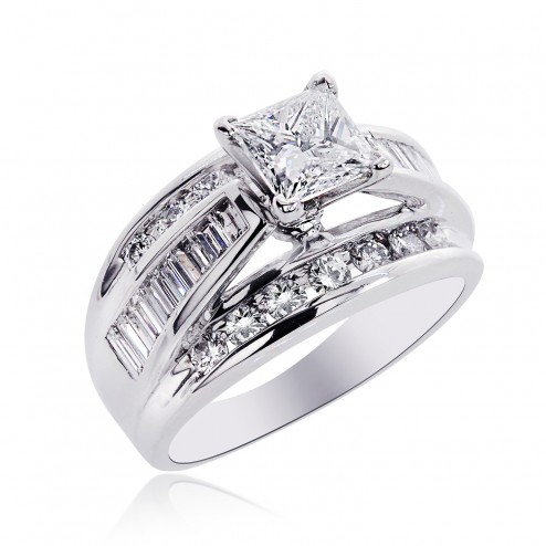 2.58 Carat H-VS2 Natural Princess Cut Diamond Engagement Ring 14K White Gold 