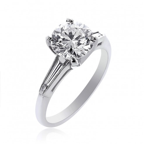 2.03 Carat I-SI2 Natural Round Brilliant Cut Diamond Engagement Ring Platinum