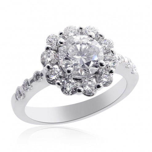 2.23 Carat G-SI1 Natural Round Diamond Halo Engagement Ring 18K White Gold 