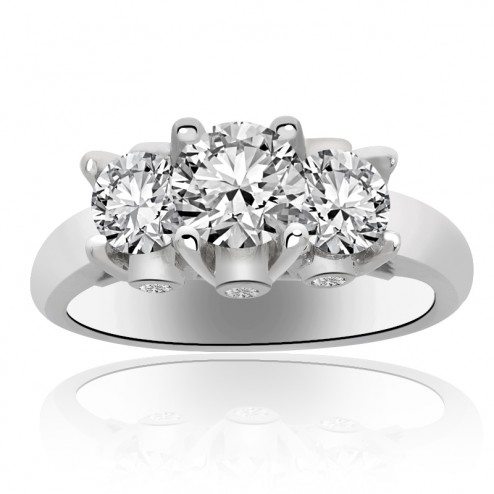 1.50 Carat G-SI1 Round Cut Diamond Three Stone Engagement Ring 14K White Gold