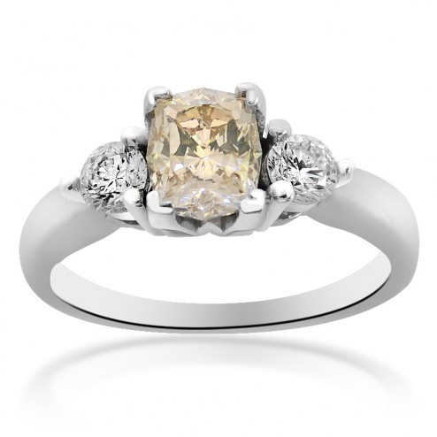 1.50 Carat VS2 Cushion Cut Fancy Brown Diamond Engagement Ring 14K White Gold