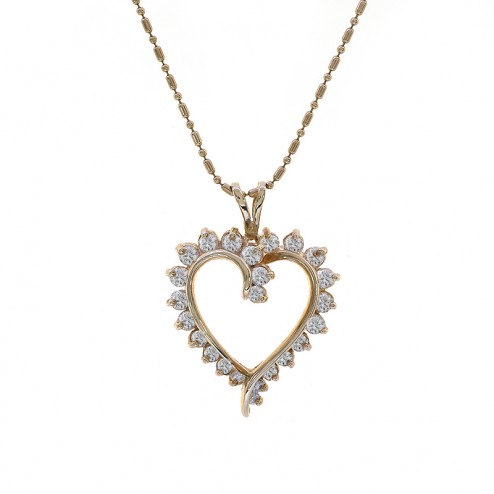 0.75 Carat Diamond Heart Pendant Necklace 14K Yellow Gold