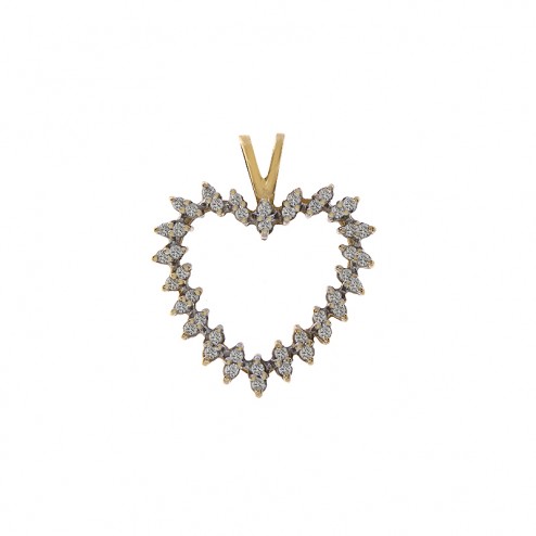 0.40 Carat Round Brilliant Diamond Heart Pendant 10K Yellow Gold