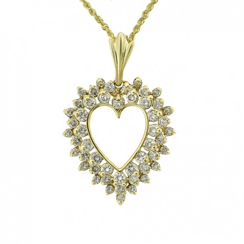 1.90 Carat Round Cut Diamond Heart Pendant in 14K Yellow Gold