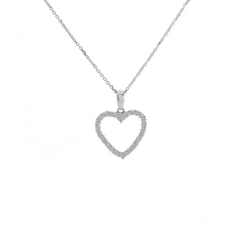 0.55 Carat Round Cut Diamond Heart Pendant on Cable Link Chain 14K White Gold 