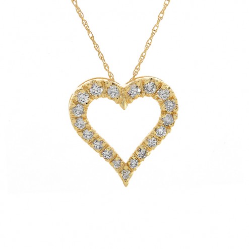 1.02 Carat Round Cut Diamond Heart Pendant on Wheat Link Chain 14K Yellow Gold