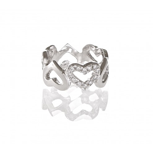 0.60 Carat Interlocking Micro Pave Hearts Diamond Ring 14K White Gold