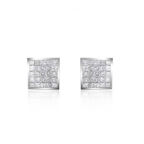 0.75 Carat Invisible Set Princess Cut Diamond Stud Earrings 14K White Gold 