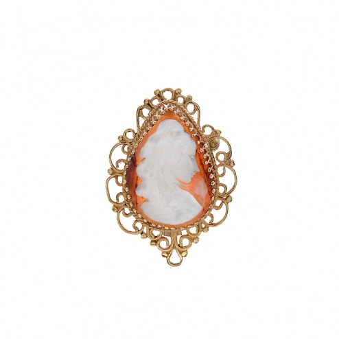 14k Yellow Gold Large Oval Cameo Portrait Pendant Brooch