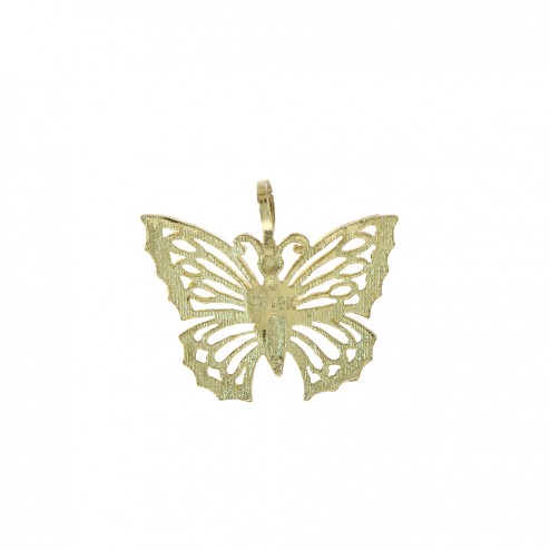 14K Yellow Gold Diamond Cut Butterfly Charm 