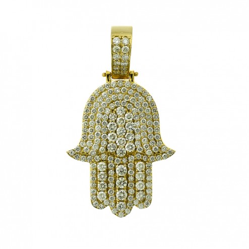 6.00 Carat Diamond Hamsa Hand of God Pendant Necklace 14K Yellow Gold 32.6 grams