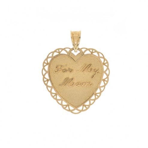 "For my Mom" Heart Pendant 14K Yellow Gold