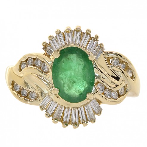 1.45 Carat Emerald & 0.75 Carat Diamond Gemstone Ring 14K Yellow Gold