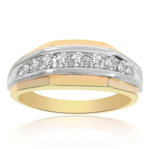 1.00 Carat Round Cut Channel Setting Mens Diamond Ring 14K Two Tone Gold