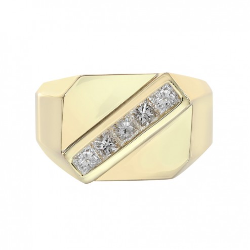 1.05 Carat Princess Cut Diamond Channel Setting Mens Ring 14K Yellow Gold