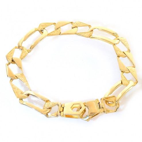 11.3mm 14K Yellow Gold Sleeve Figaro Chain Bracelet