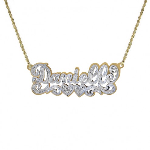 0.20 Carat Diamond 'Danielle' Nameplate Pendant 14K Two Tone Gold 