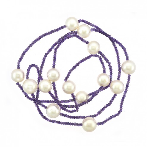 12mm Pearl & Natural Amethyst Necklace