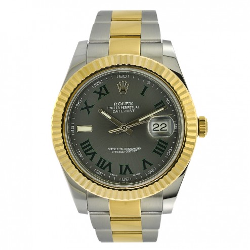 Rolex Datejust II 18K Yellow Gold & Stainless Steel Watch Wimbledon Dial 116333