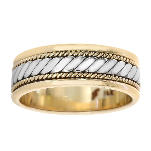 7.0mm 14k Two Tone Gold Comfort Fit Men's Wedding Band