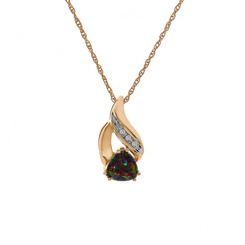 1.53 Carat Man Made Alexandrite With Diamond Accent Pendant Necklace 10K Yellow Gold 