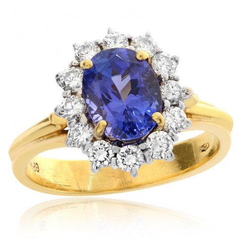 2.82 Carat Blue Tanzanite with Diamond Cocktail Ring 18K Two Tone Gold