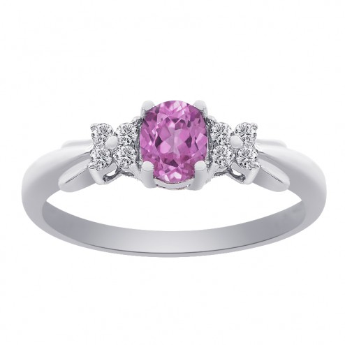 0.40 Carat Oval Cut Pink Sapphire with Round Cut Diamonds 10K White Gold