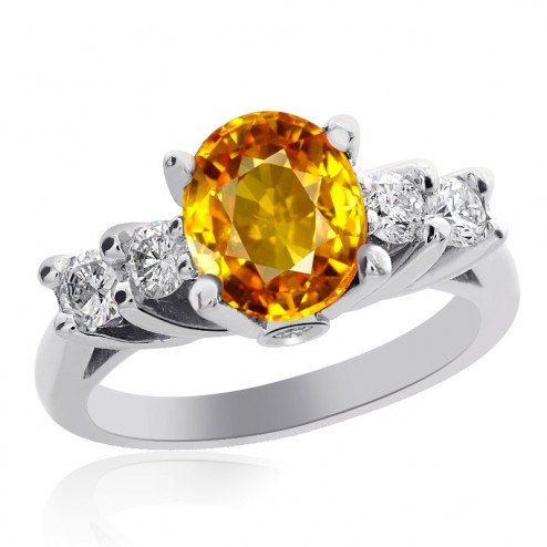 1.75 Carat Yellow Sapphire with 0.50 Carat Diamond Ring 14K White Gold