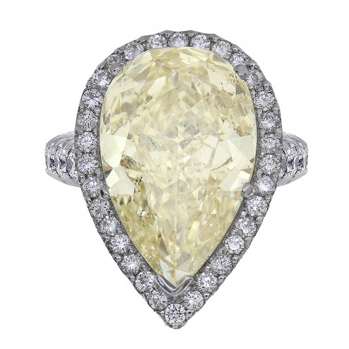 14.99 Carat GIA Certified Fancy Yellow Pear Shape Diamond Engagement Ring in Platinum