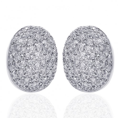 1.50 Carat Diamond Cluster Button Earring 18K White Gold