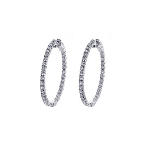 2.00 Carat Round Cut Diamond Inside/Outside Hoop Earrings 14K White Gold