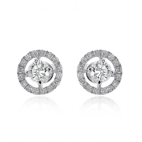 1.20 Round Cut Diamond Halo Stud Earrings 18K White Gold