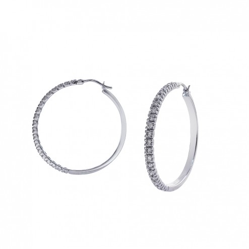 1.00 Carat Round Cut Diamond Hoop Earrings 14K White Gold