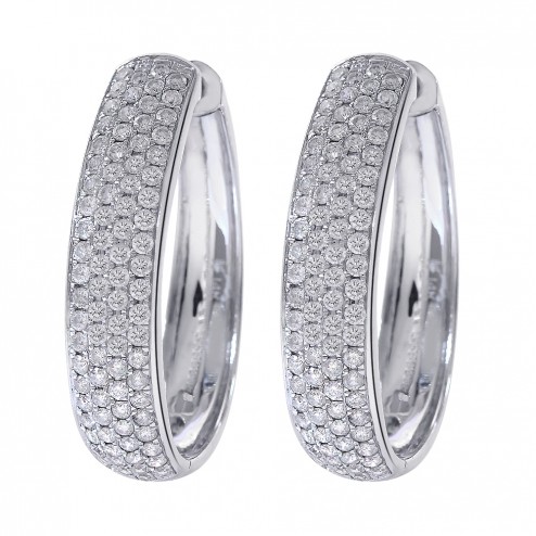 1.45 Carat Diamond Hoop Earrings 14K White Gold