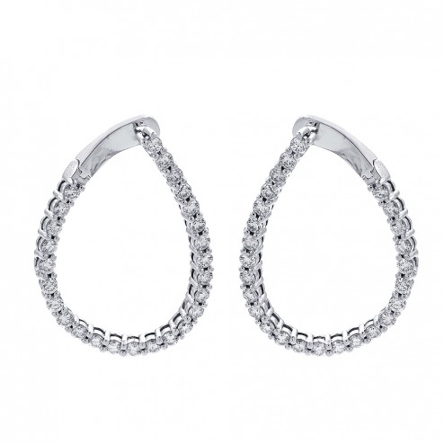 1.85 Carat Round Cut Diamond Pear Shape Latch Back Earrings 14K White Gold