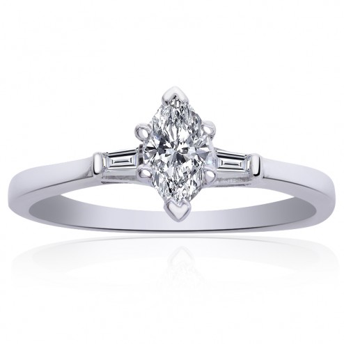 0.55 Carat H-SI1 Marquise Brilliant Shape Diamond Engagement Ring 18K White Gold