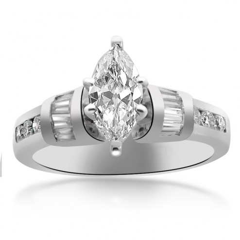1.13 Carat F-SI2 Marquise Cut Diamond Engagement Ring Platinum