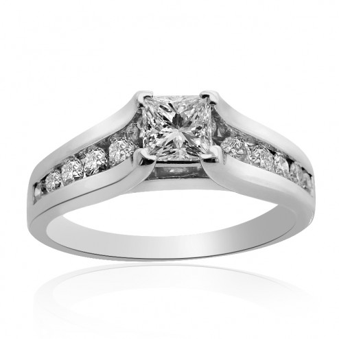 1.50 Carat H-VVS2 Natural Princess Cut Diamond Engagement Ring 14K White Gold