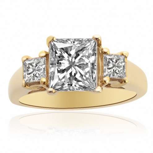 2.12 Carat H-SI2 Princess Diamond Three Stone Engagement Ring 14K Yellow Gold