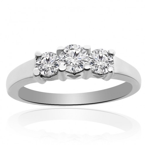 0.33 Carat H-SI1 Natural Round Brilliant Diamond Three Stone Engagement Ring 14K white gold