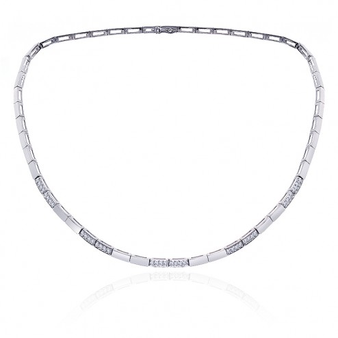 0.75 Carat Pavé Round Cut Diamond Rectangular Link Necklace 14K White Gold