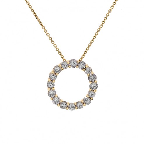 1.75 Carat Round Diamond Circle Of Love Pendant on Cable Link Chain 14K Yellow Gold