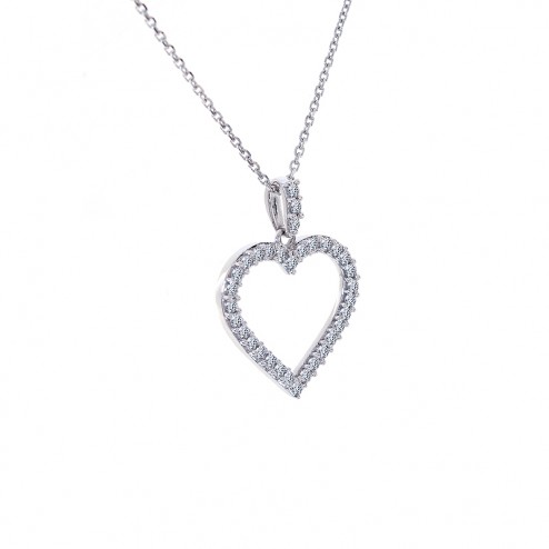 0.50 Carat Round Cut Diamond Heart Pendant on Cable Link Chain 14K White Gold