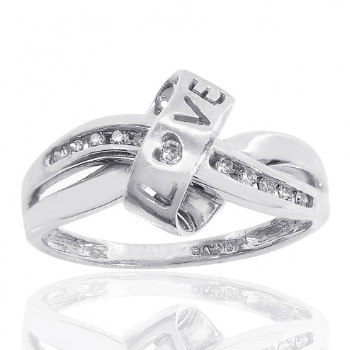 0.15 Carat Love Inscribed Diamond Ring 10K White Gold